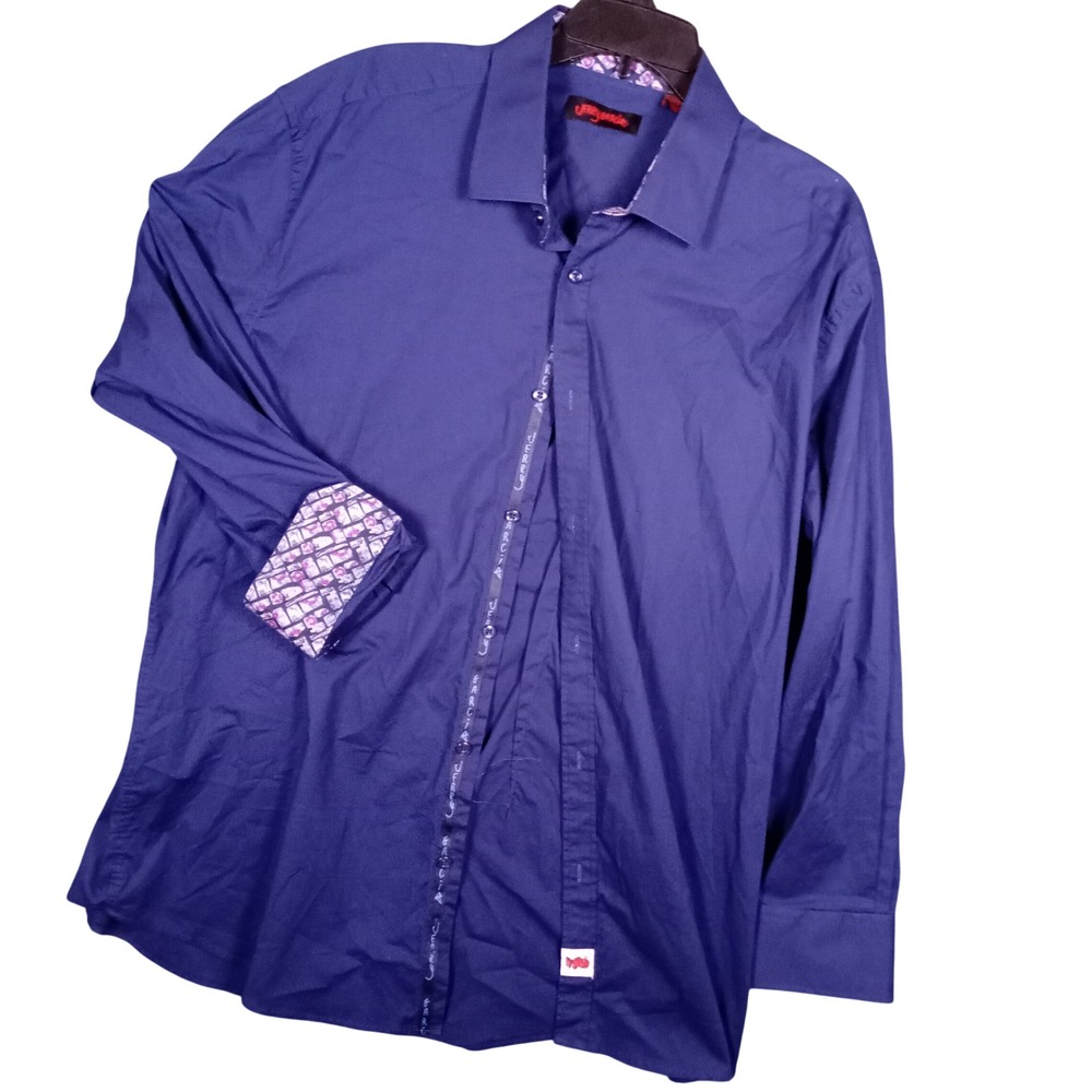 Jerry Garcia Mens XXL Navy Blue Long Sleeve Button Down Shirt Floral Cuffs